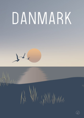 Plakat - Danmark dejligst, Solnedgang ved Vesterhavet